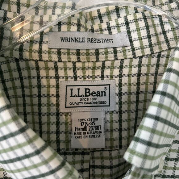 New LL Bean Shirt Large Green Check Long Sleeve Button Down Wrinkle Free - Picture 2 of 5
